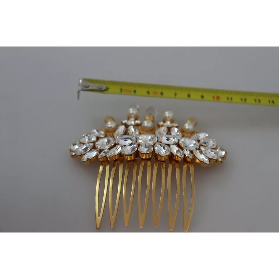 Dolce & Gabbana Gold Brass Clear Crystal Hair Stick Accessory Comb