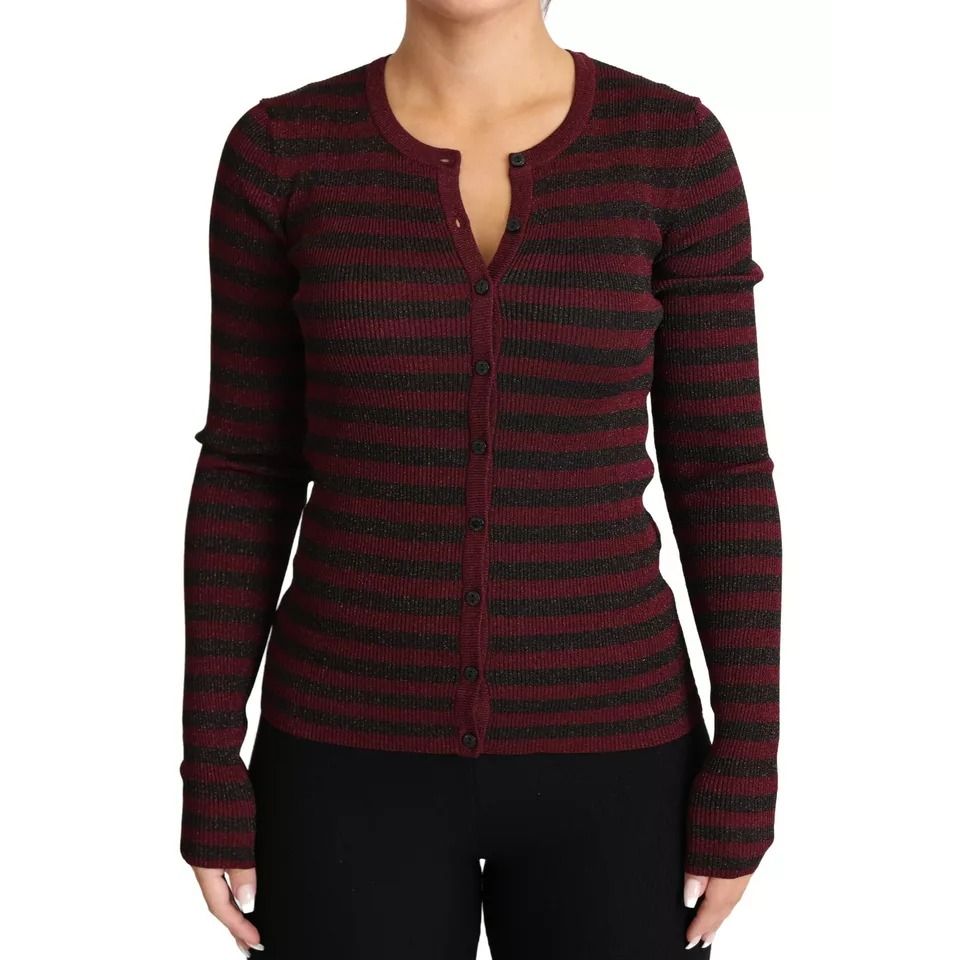 Dolce & Gabbana Black Red Striped Womens Cardigan Sweater