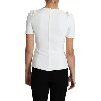 Dolce & Gabbana White Viscose Stretch Short Sleeves Blouse Top