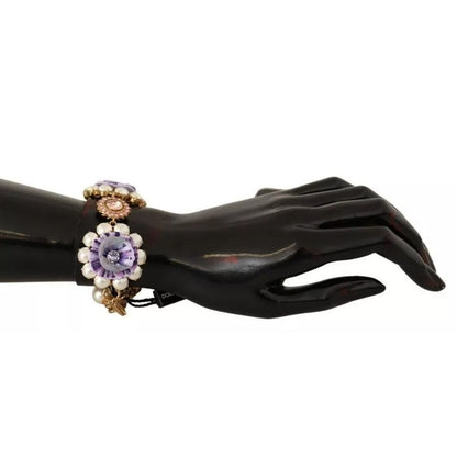 Dolce & Gabbana FIORI BLOOMING Floral Baroque Crystals Brass Bracelet