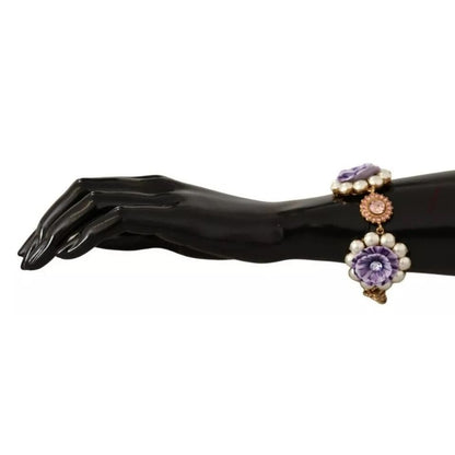 Dolce & Gabbana FIORI BLOOMING Floral Baroque Crystals Brass Bracelet