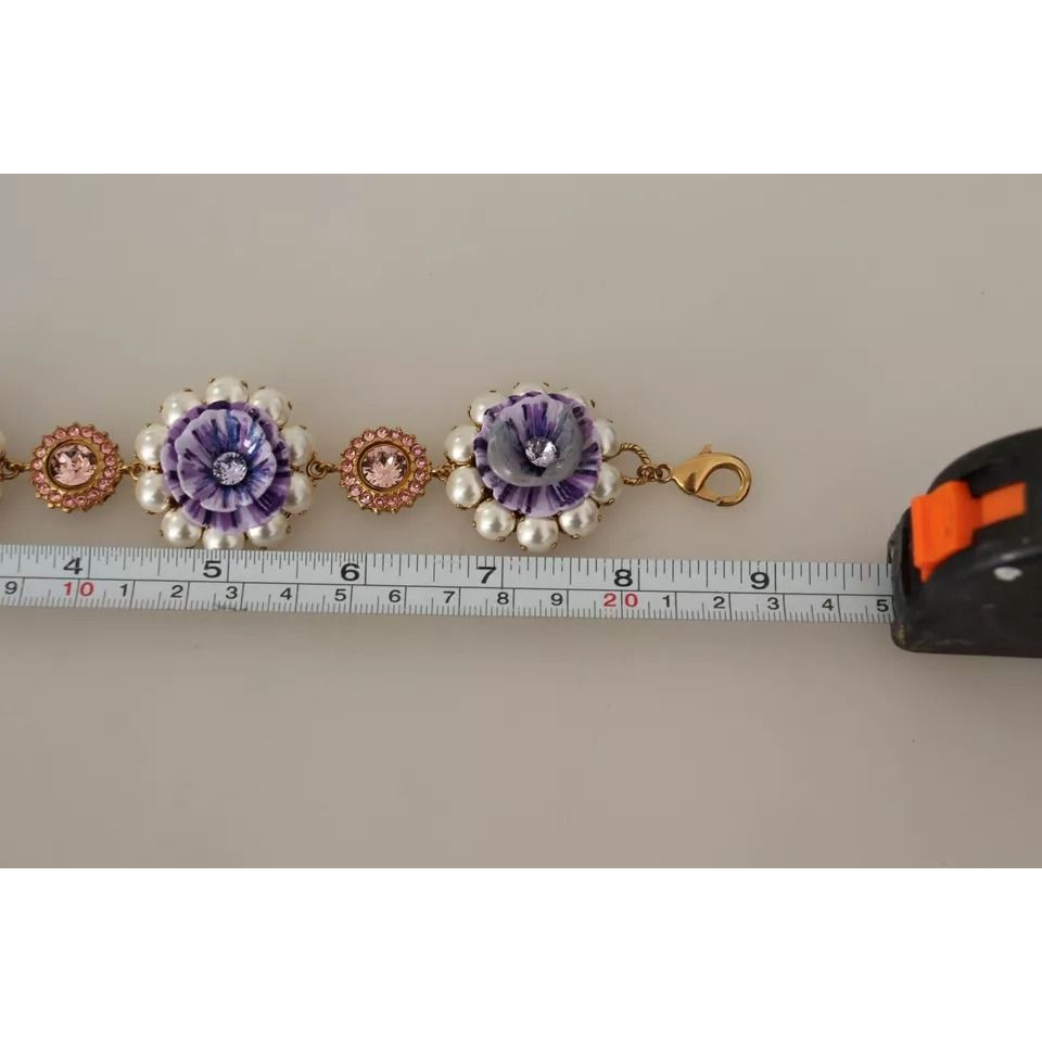 Dolce & Gabbana FIORI BLOOMING Floral Baroque Crystals Brass Bracelet