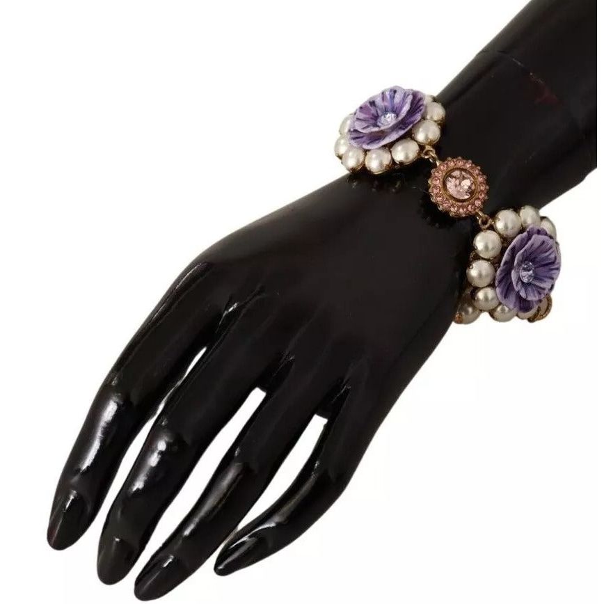 Dolce & Gabbana FIORI BLOOMING Floral Baroque Crystals Brass Bracelet