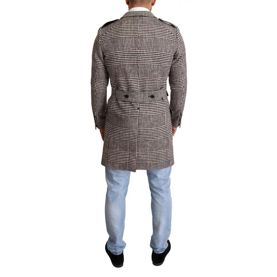 Dolce & Gabbana Gray Check Plaid Long Trench Coat Jacket