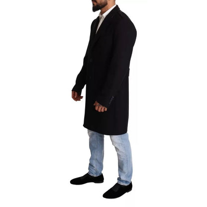 Dolce & Gabbana Blue Trench Coat Long Wool Stretch Jacket