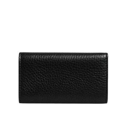 Dolce & Gabbana Black Leather Gold Metal Logo Plaque Trifold Keyring