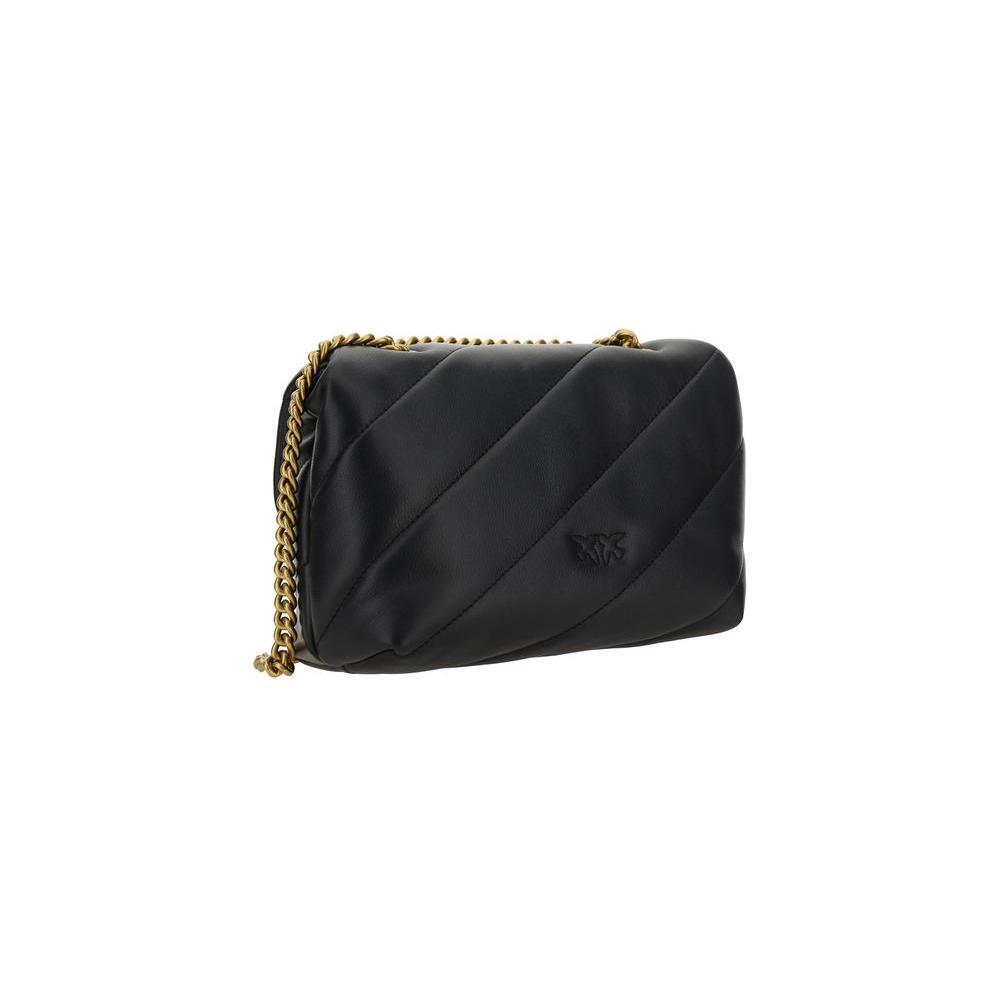 PINKO Black Calf Leather Bos Taurus Shoulder Bag