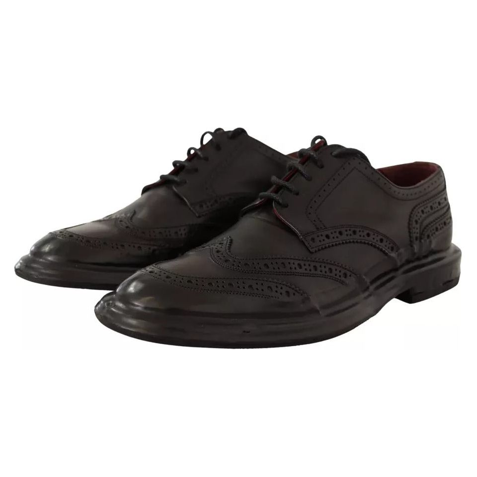 Dolce & Gabbana Black Perforated Leather Lace Up Derby Shoes MV4164-40