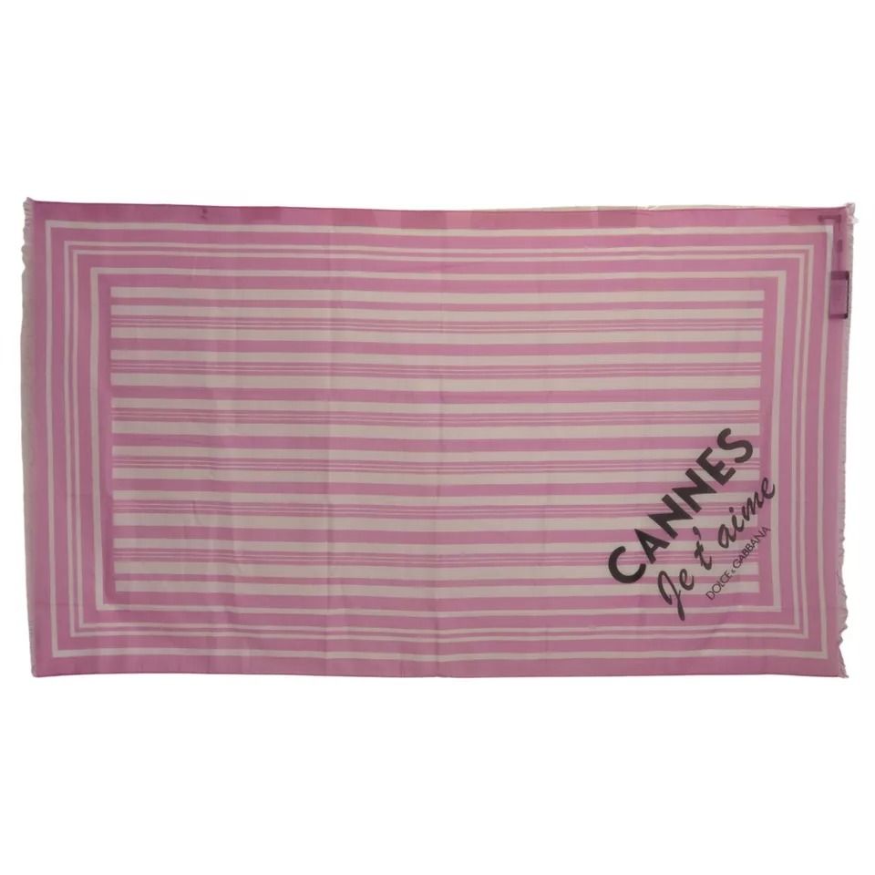 Dolce & Gabbana Pink White Striped Cotton Wrap Shawl Scarf