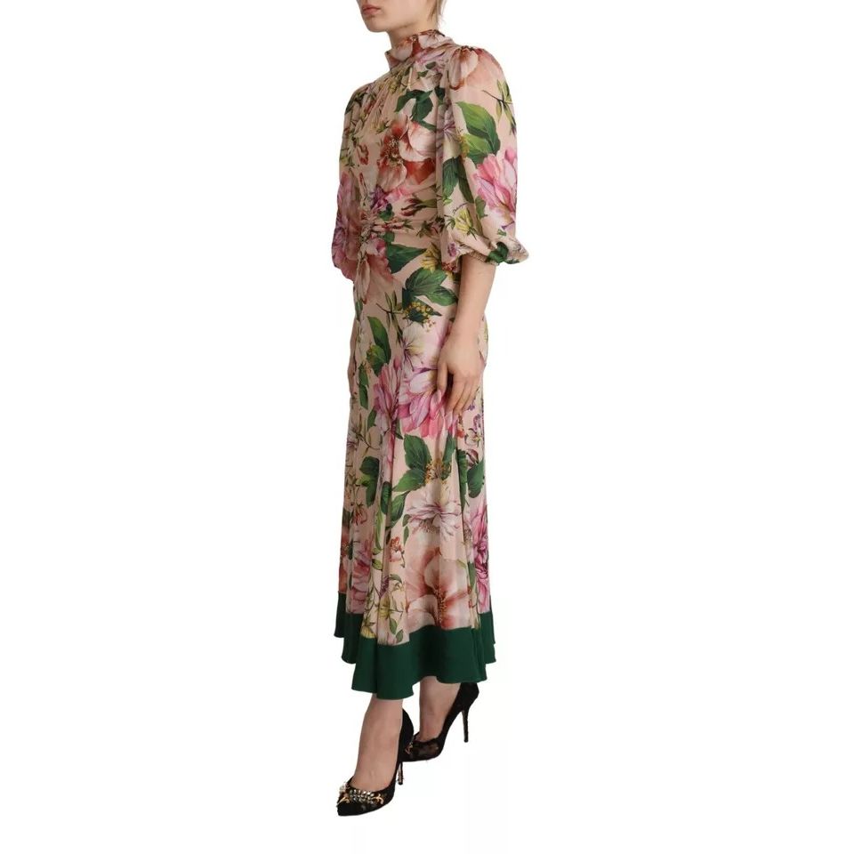 Dolce & Gabbana Pink A-line Sheath Floral Pussy Bow Long Dress