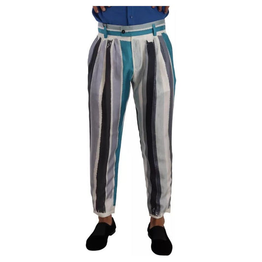 Dolce & Gabbana Blue Striped Silk Tapered Pants PAN72947-46