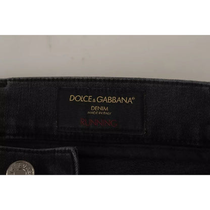 Dolce & Gabbana Gray Running Denim Stretch Logo Skinny Jeans