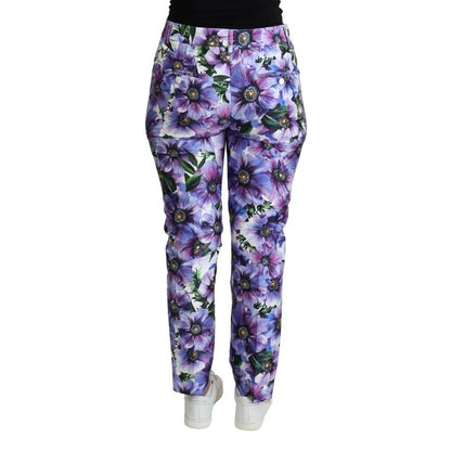 Dolce & Gabbana Purple Floral Print Tapered Cotton Pants