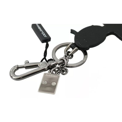 Dolce & Gabbana Black Leather Fisherman Logo Badge Keyring Keychain