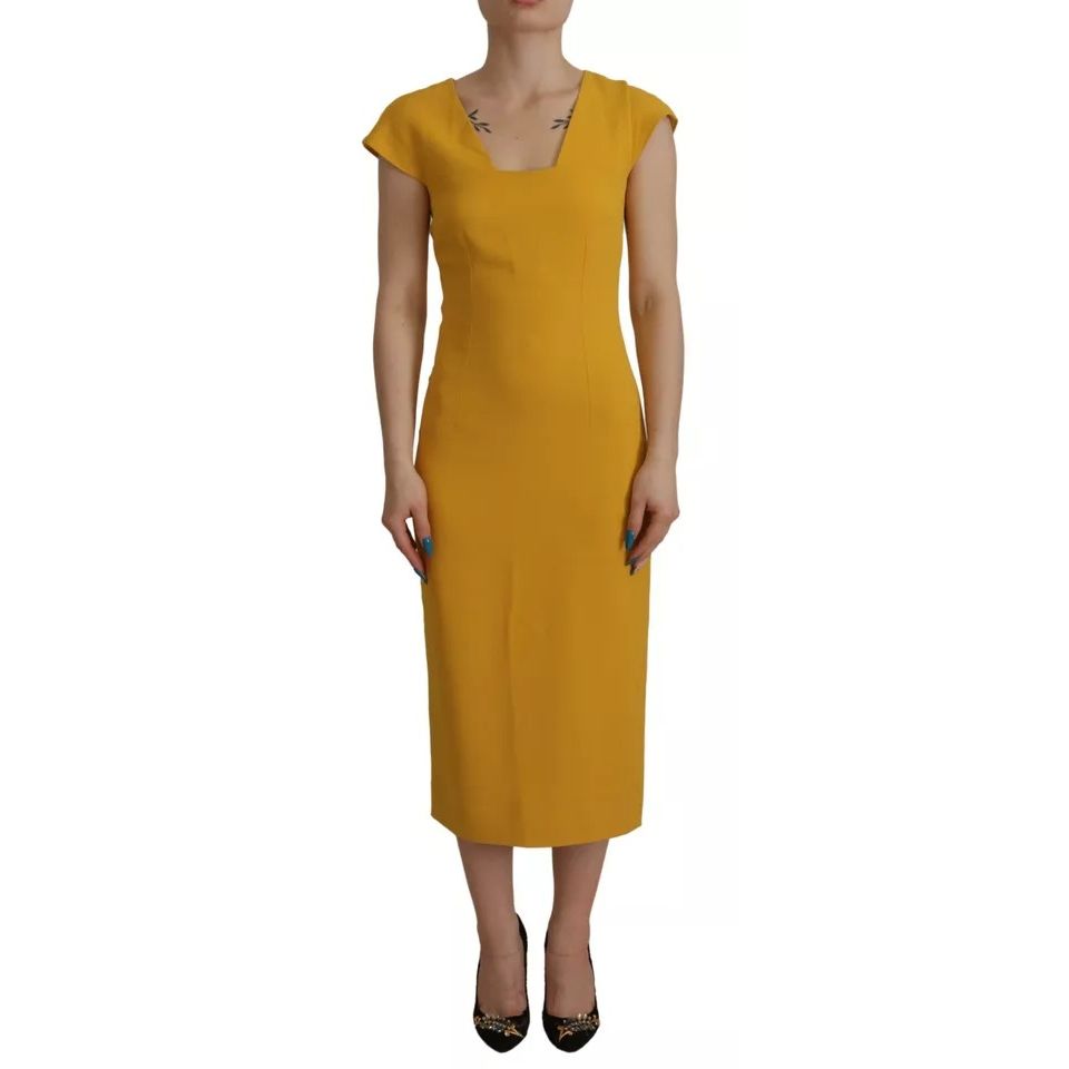 Dolce & Gabbana Yellow Viscose Sleeveless Sheath Midi Dress