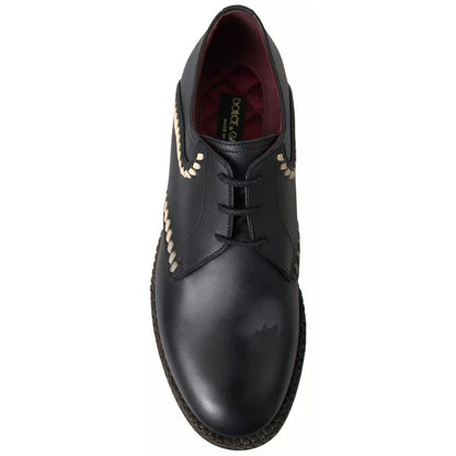 Dolce & Gabbana Black Leather Beige Derby Dress Shoes