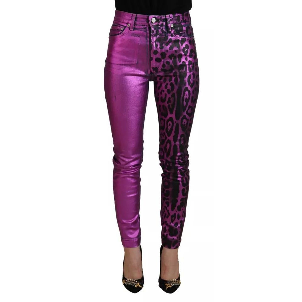 Dolce & Gabbana Purple Leopard Cotton Slim Fit Denim Jeans