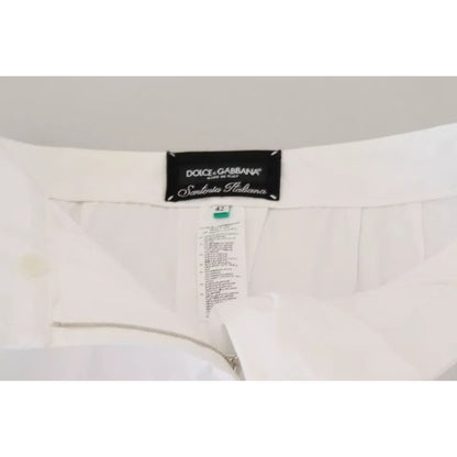 Dolce & Gabbana White Jacquard Cotton Blend Mid Waist Pants
