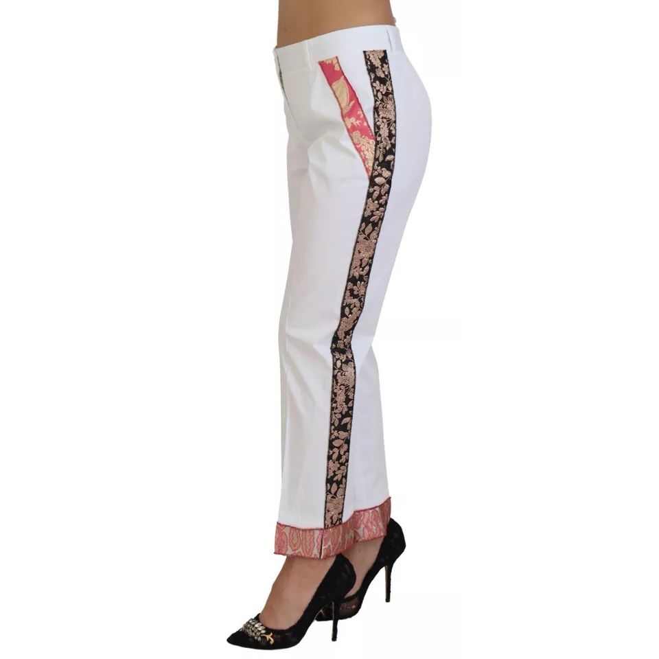 Dolce & Gabbana White Jacquard Cotton Blend Mid Waist Pants