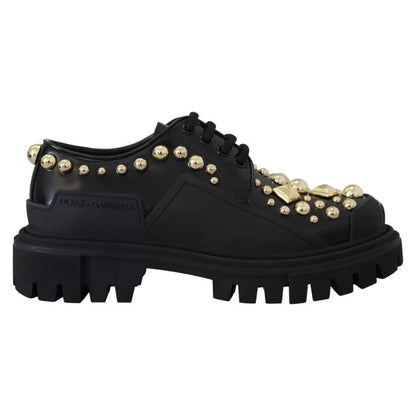 Dolce & Gabbana Black Leather Trekking Derby Embellished Shoes