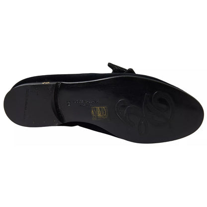 Dolce & Gabbana Black Velvet Flats Bow Young Queen Shoes