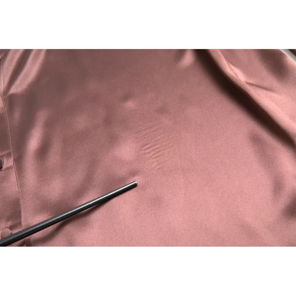 Dolce & Gabbana Brown Silk Collared Long Sleeves Top Blouse