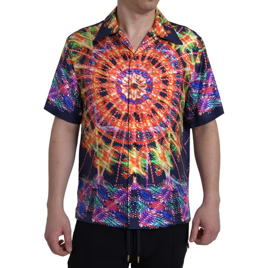 Dolce & Gabbana Multicolor Luminarie Print Men Silk Shirt TSH94189-38