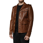 Dolce & Gabbana Brown Calfskin Leather Button Down Jacket JKT3447-50