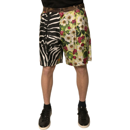 Dolce & Gabbana Multicolor Patchwork Silk Men Chino Shorts PAN75654-48