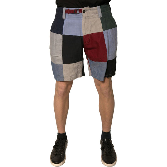Dolce & Gabbana Multicolor Patchwork Linen Men Chino Shorts PAN75657-48