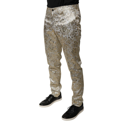 Dolce & Gabbana Gold Floral Jacquard Men Dress Pants