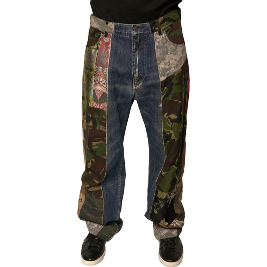Dolce & Gabbana Blue Patchwork Cotton Straight Denim Jeans PAN75696-48