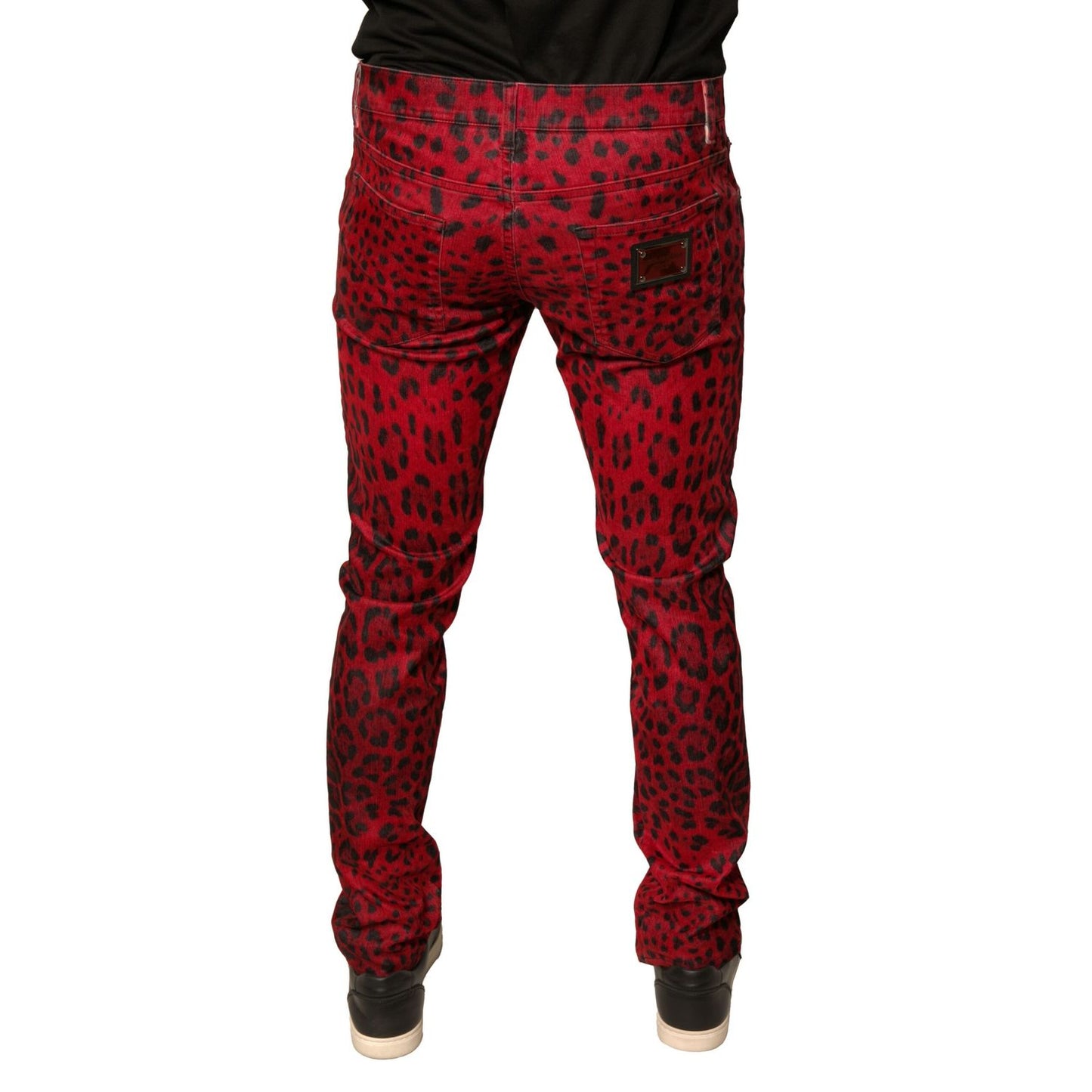 Dolce & Gabbana Red Leopard Cotton Stretch Skinny Denim Jeans