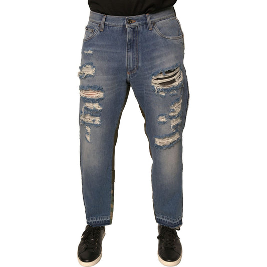 Dolce & Gabbana Blue Tattered Straight Cropped Denim Jeans PAN75705-48