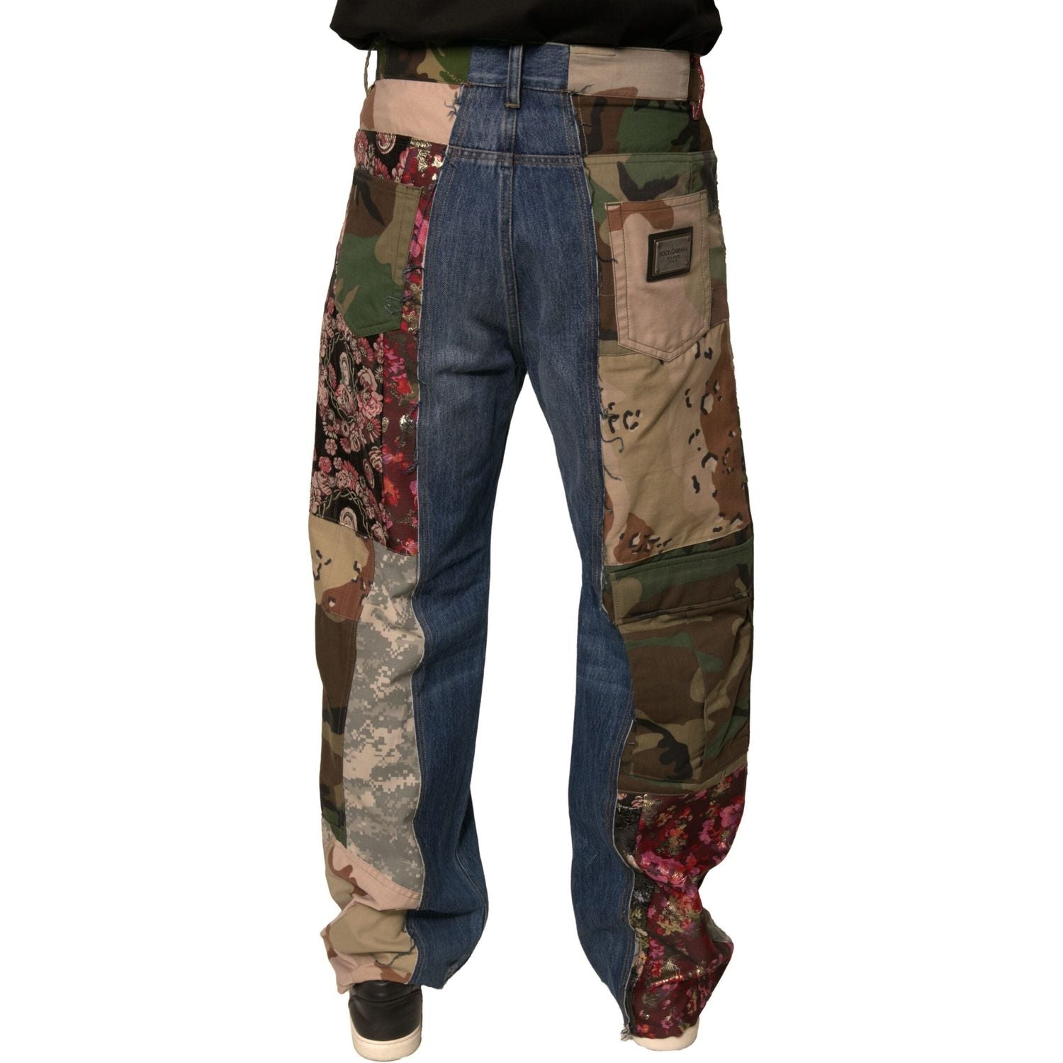 Dolce & Gabbana Blue Patchwork Cotton Straight Denim Jeans