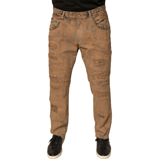 Dolce & Gabbana Brown Tattered Cotton Skinny Denim Jeans PAN75766-52