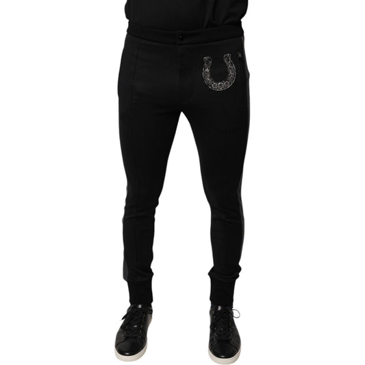 Dolce & Gabbana Black Horseshoe Embellished Wool Slim Fit Pants PAN75801-44