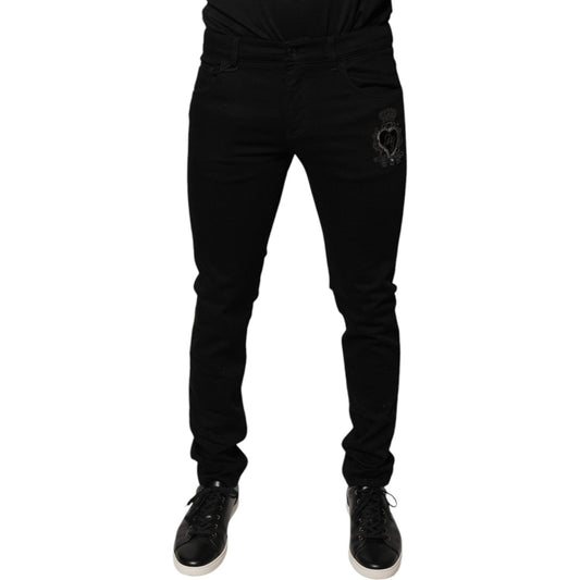 Dolce & Gabbana Black DG Crown Logo Cotton Skinny Denim Jeans PAN75818-48