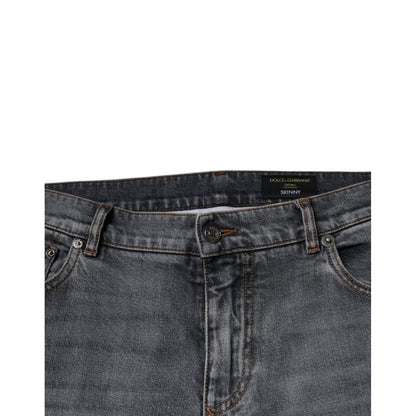 Dolce & Gabbana Gray Logo Cotton Stretch Skinny Denim Jeans