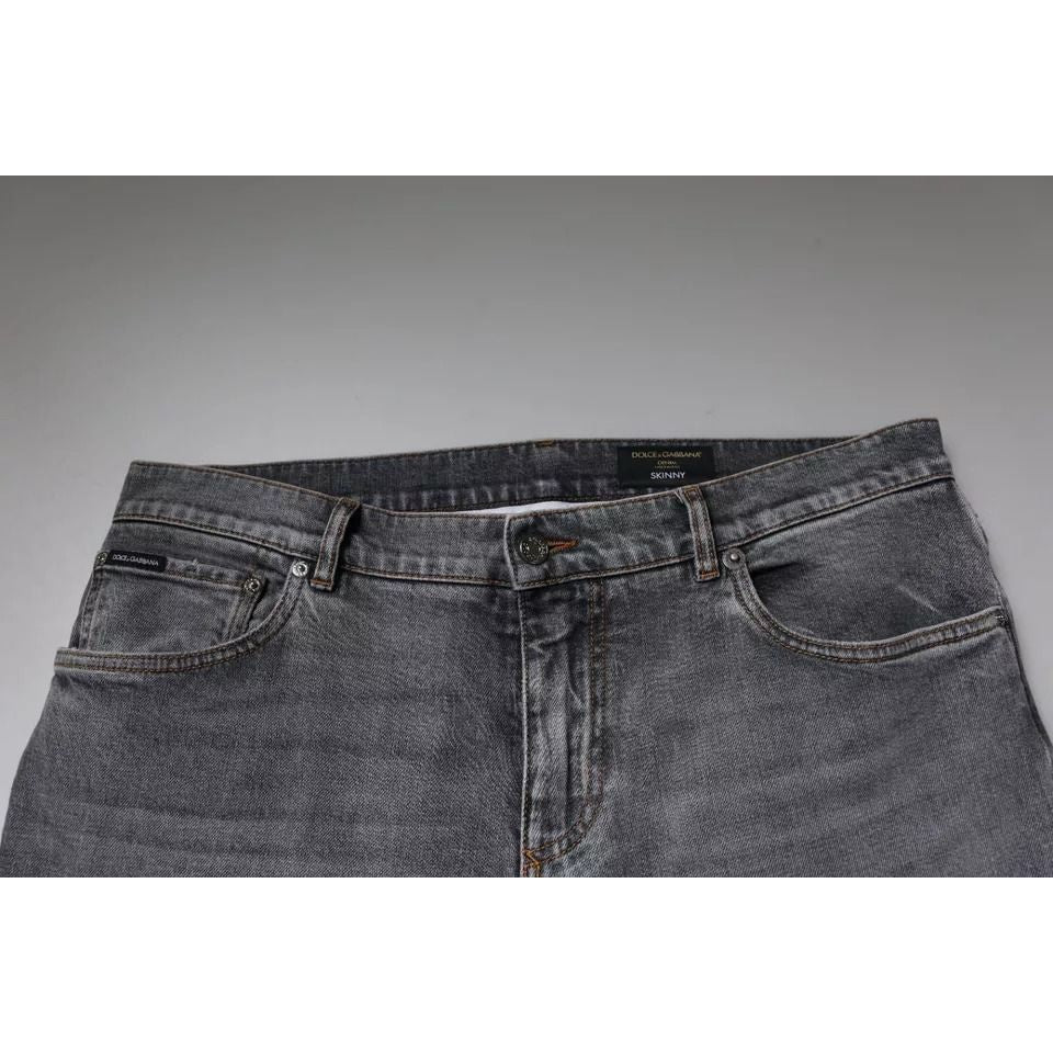Dolce & Gabbana Gray Logo Cotton Stretch Skinny Denim Jeans