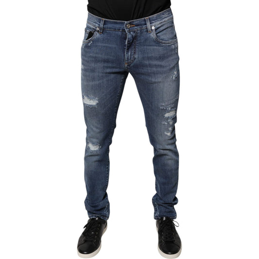 Dolce & Gabbana Blue Tattered Cotton Stretch Skinny Denim Jeans PAN75823-48
