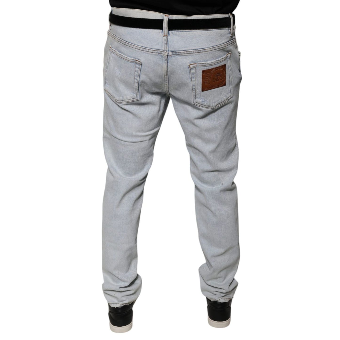 Dolce & Gabbana Light Blue Cotton Tattered Skinny Denim Jeans