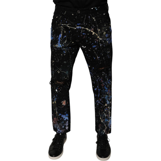 Dolce & Gabbana Black Color Splash Cotton Skinny Denim Jeans PAN75860-48