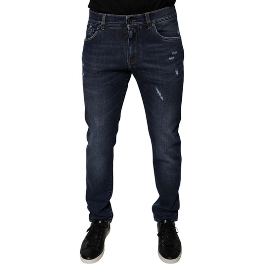 Dolce & Gabbana Dark Blue Cotton Logo Skinny Denim Jeans PAN75863-48