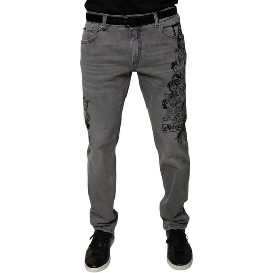 Dolce & Gabbana Gray Graphic Print Cotton Skinny Denim Jeans PAN75875-54