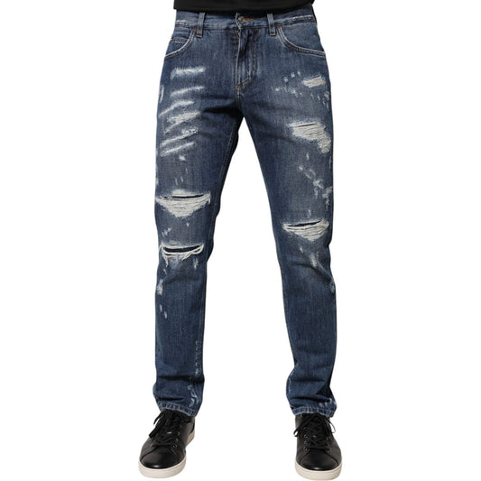 Dolce & Gabbana Blue Cotton Tattered Skinny Denim Jeans PAN75890-46