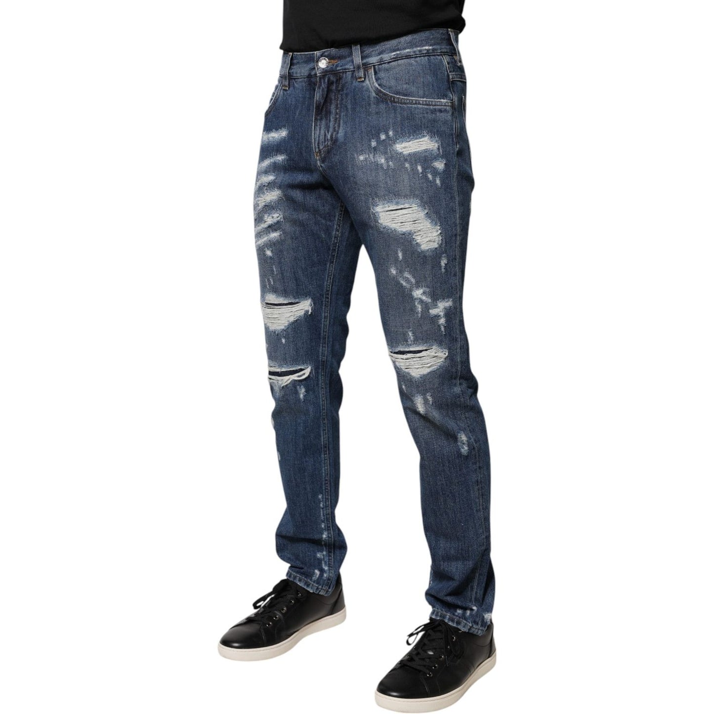 Dolce & Gabbana Blue Cotton Tattered Skinny Denim Jeans PAN75890-46