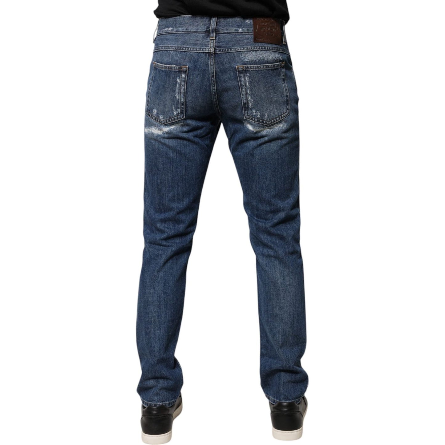 Dolce & Gabbana Blue Cotton Tattered Skinny Denim Jeans PAN75890-46