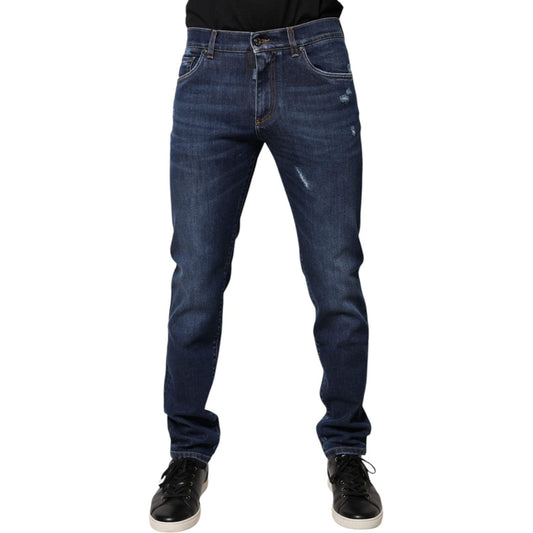 Dolce & Gabbana Blue Cotton Logo Print Slim Fit Denim Jeans PAN75922-48