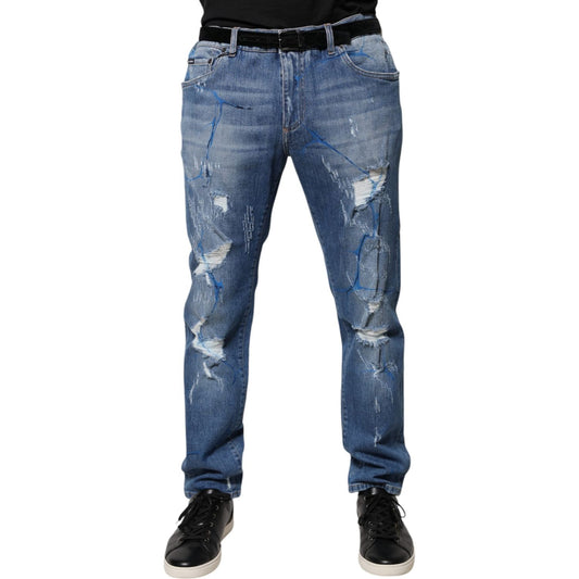 Dolce & Gabbana Blue Cotton Stretch Tattered Skinny Denim Jeans PAN75923-44